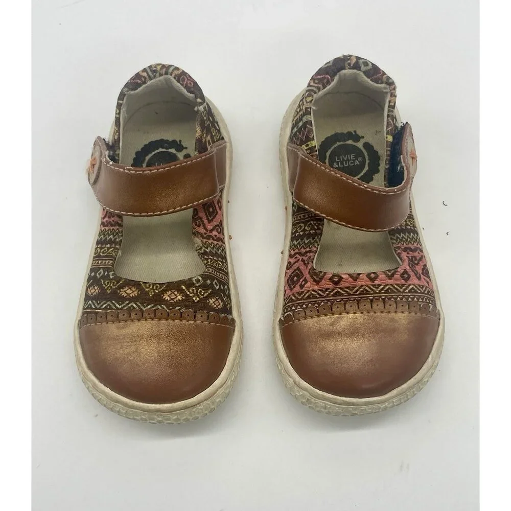 LIVIE & LUCA Tan Leather Shoes Rabbit Ears Adjustable Mary Janes Girls 5 Toddler